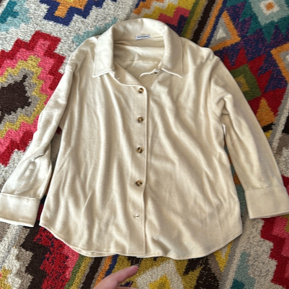 Theo & Spence fuzzy oatmeal button up